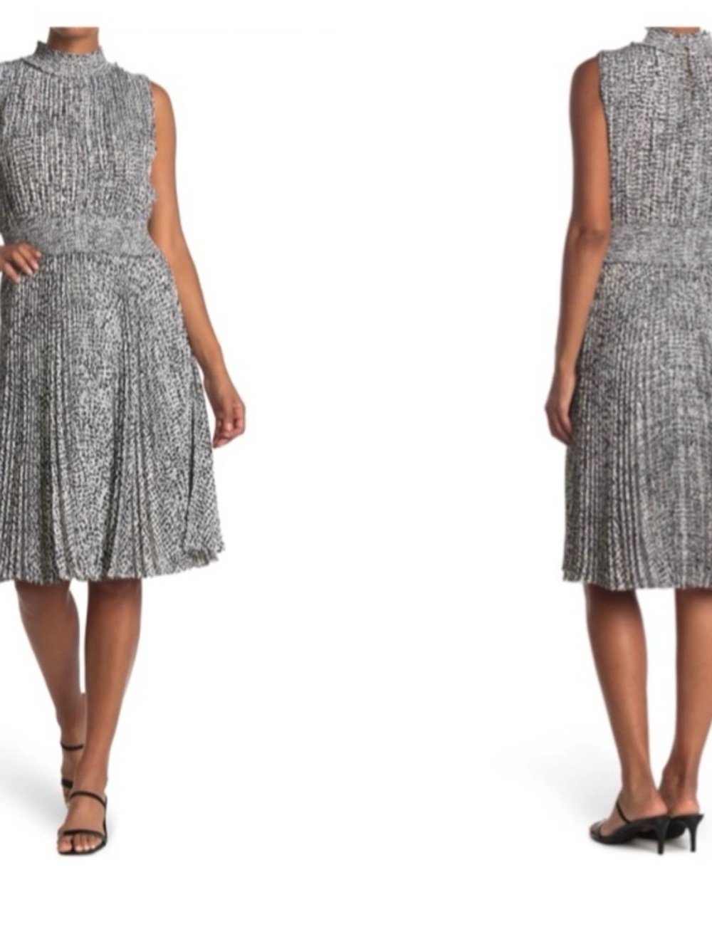 NWOT Nanette Lepore Sleeveless Pleated Midi Dress in Black and White